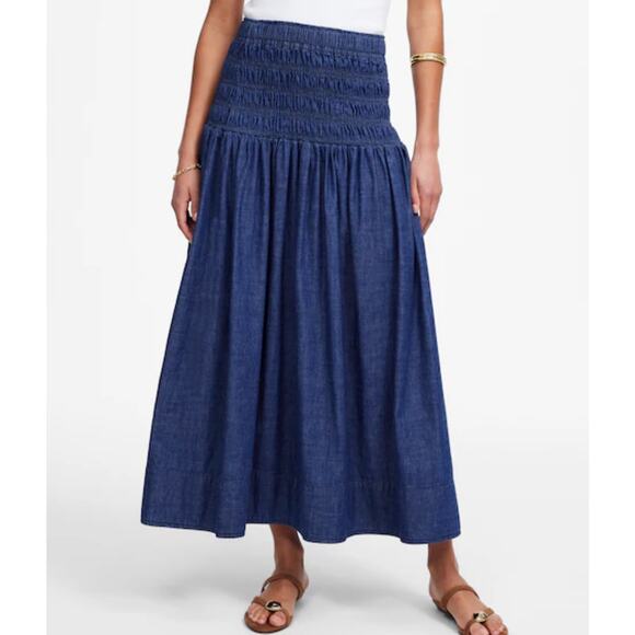 Madewell Dresses & Skirts - Madewell Women's Smocked Waist Denim Cotton Midi Skirt M Medium New